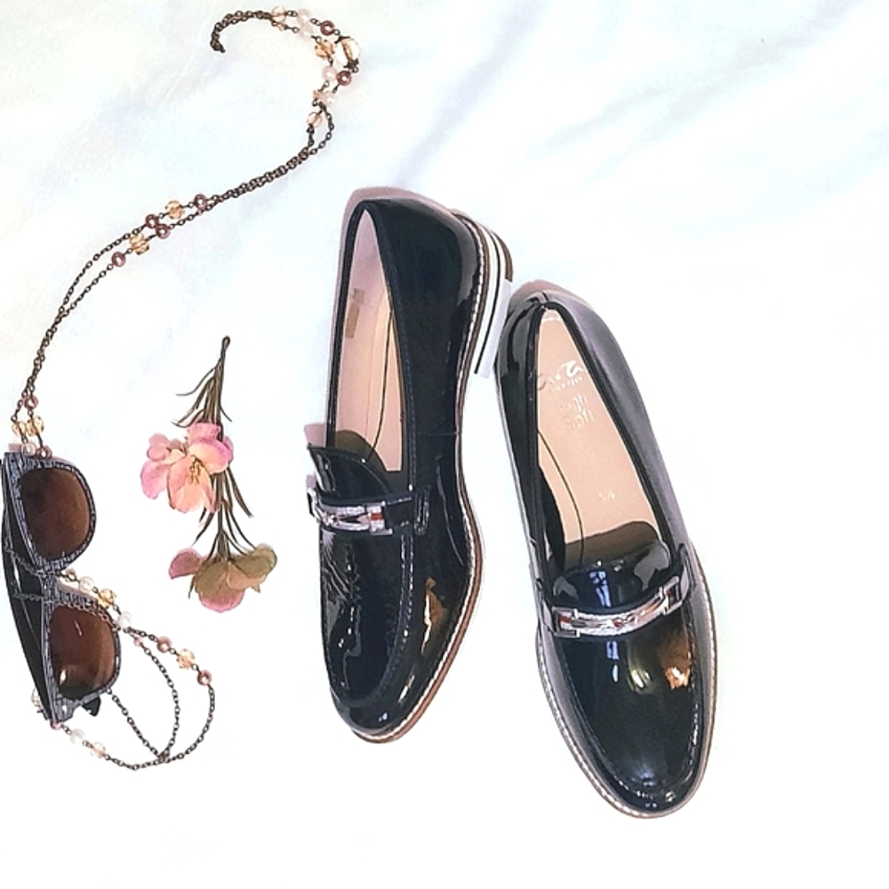 ARA Kade Black Genuine Pattent Leather Loafers, Horse Bit